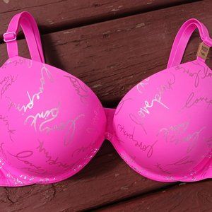 NWT Victoria's Secret Hot Pink LOVE PINK Logo Super Push Up Bra 38D Bombshell